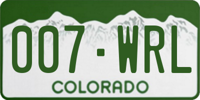 CO license plate 007WRL
