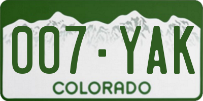 CO license plate 007YAK