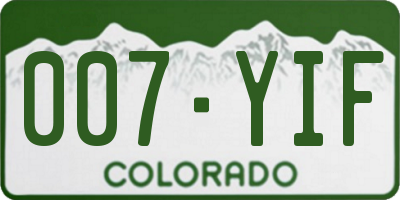 CO license plate 007YIF