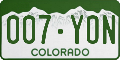 CO license plate 007YON