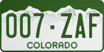 CO license plate 007ZAF