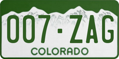 CO license plate 007ZAG