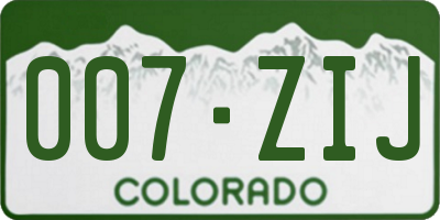 CO license plate 007ZIJ