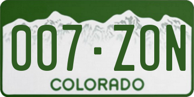 CO license plate 007ZON
