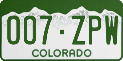 CO license plate 007ZPW