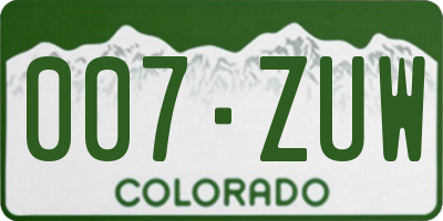 CO license plate 007ZUW