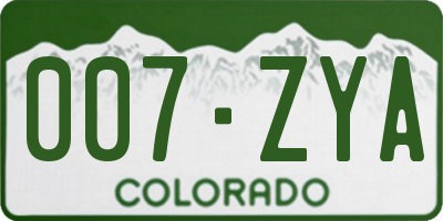 CO license plate 007ZYA