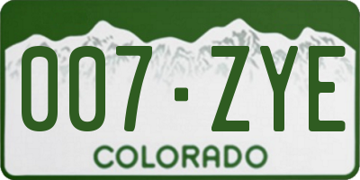 CO license plate 007ZYE