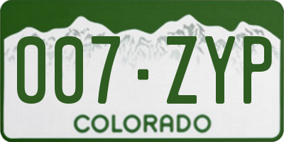 CO license plate 007ZYP