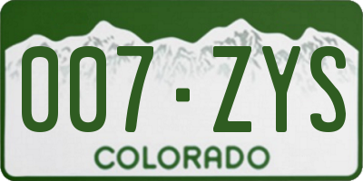 CO license plate 007ZYS