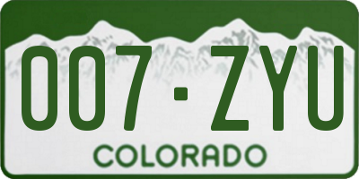 CO license plate 007ZYU