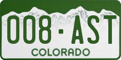 CO license plate 008AST