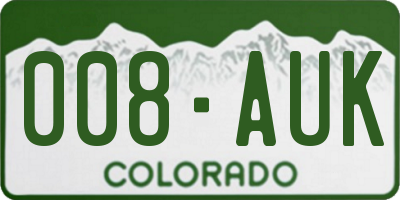 CO license plate 008AUK