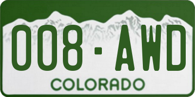 CO license plate 008AWD