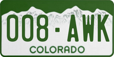 CO license plate 008AWK