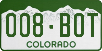 CO license plate 008BOT