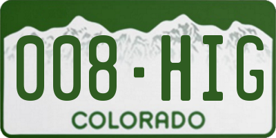 CO license plate 008HIG