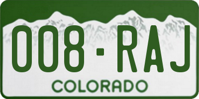 CO license plate 008RAJ