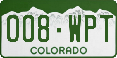 CO license plate 008WPT
