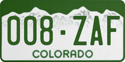 CO license plate 008ZAF