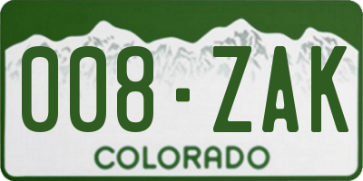 CO license plate 008ZAK
