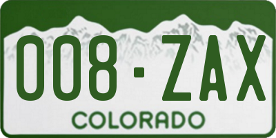 CO license plate 008ZAX