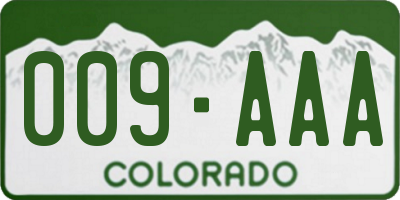 CO license plate 009AAA