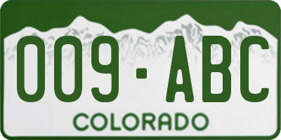 CO license plate 009ABC