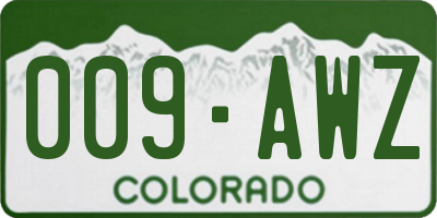 CO license plate 009AWZ