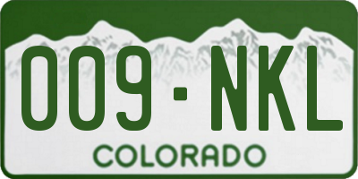 CO license plate 009NKL