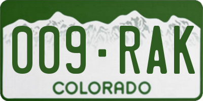 CO license plate 009RAK