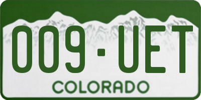 CO license plate 009UET