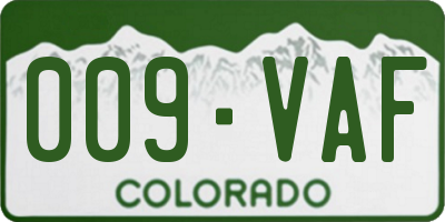 CO license plate 009VAF