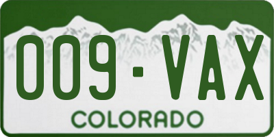 CO license plate 009VAX
