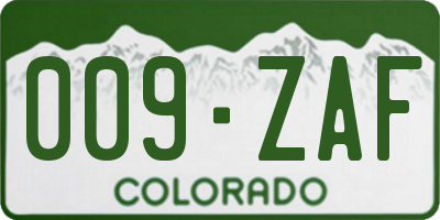 CO license plate 009ZAF