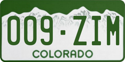 CO license plate 009ZIM