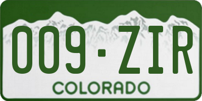 CO license plate 009ZIR