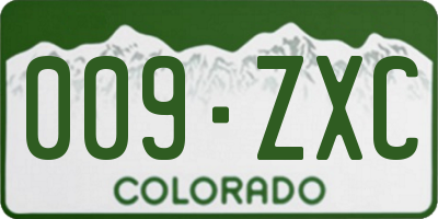 CO license plate 009ZXC