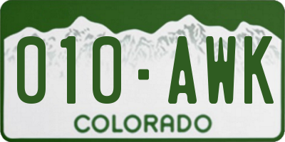 CO license plate 010AWK