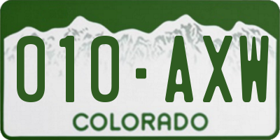 CO license plate 010AXW