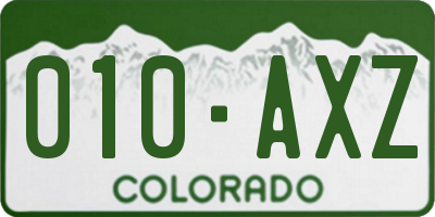 CO license plate 010AXZ