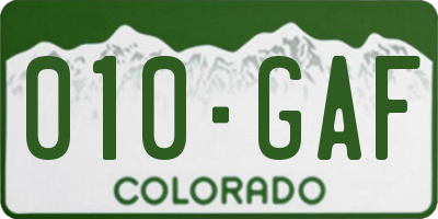 CO license plate 010GAF