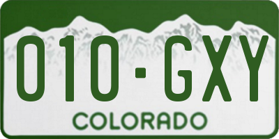 CO license plate 010GXY