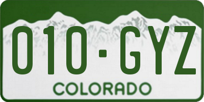 CO license plate 010GYZ