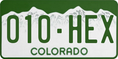 CO license plate 010HEX