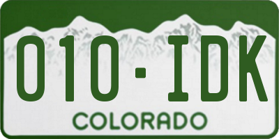 CO license plate 010IDK