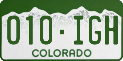 CO license plate 010IGH