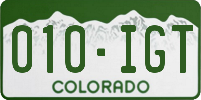 CO license plate 010IGT