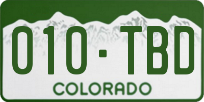 CO license plate 010TBD
