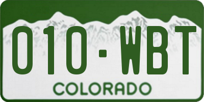 CO license plate 010WBT